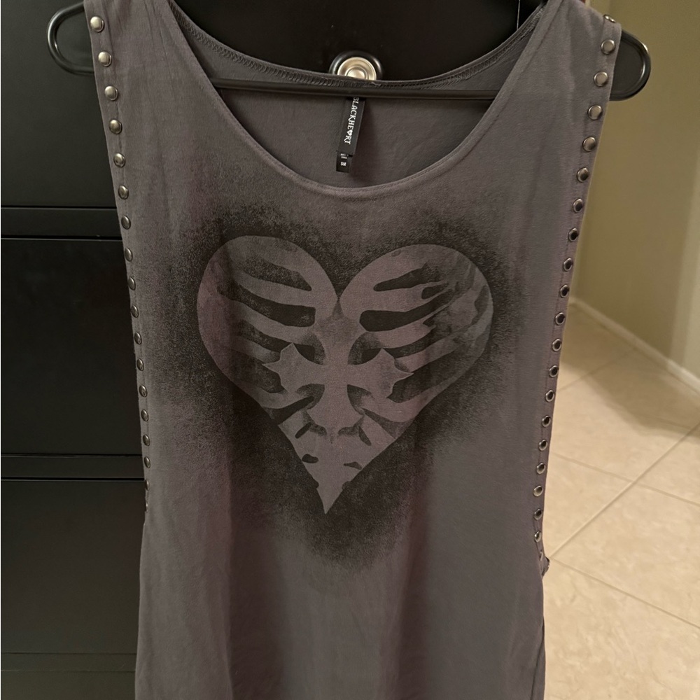 Blackheart Gray Studded Heart Tank Top